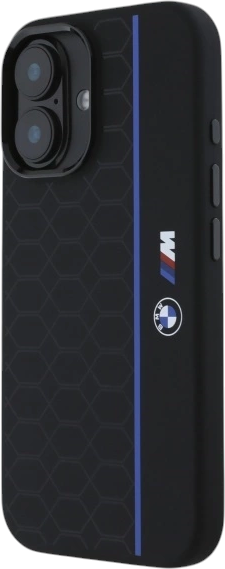 Etui plecki BMW Silicone Hexagon Blue Line MagSafe do Apple iPhone 16 Black (BMHMP16S23SHEB) - obraz 2