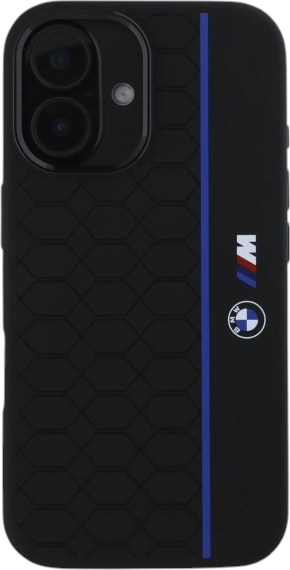 Etui plecki BMW Silicone Hexagon Blue Line MagSafe do Apple iPhone 16 Black (BMHMP16S23SHEB) - obraz 3