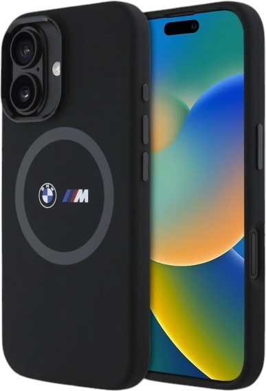 Etui plecki BMW M Silicone Printed Ring MagSafe do Apple iPhone 16 Black (BMHMP16S23SROK) - obraz 1