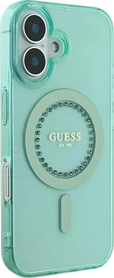 Etui Guess IML Rhinestones MagSafe do Apple iPhone 16 Green (GUHMP16SPFTDTEN) - obraz 4