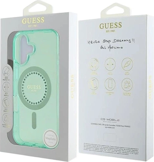 Etui Guess IML Rhinestones MagSafe do Apple iPhone 16 Green (GUHMP16SPFTDTEN) - obraz 7