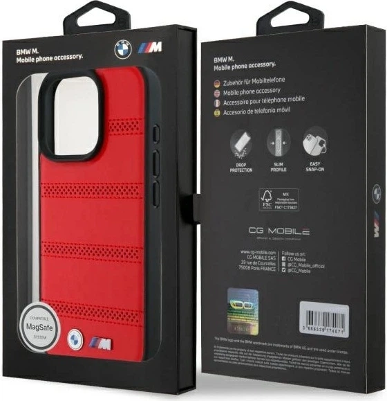 Etui plecki BMW Perforated And Stitched Line MagSafe do Apple iPhone 16 Pro Max Red (BMHMP16X23PUSPR) - obraz 7
