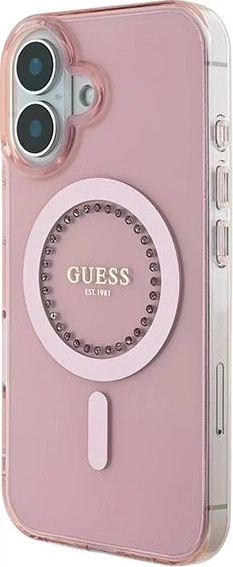 Etui Guess IML Rhinestones MagSafe do Apple iPhone 16 Pink (GUHMP16SPFTDTEP) - obraz 3