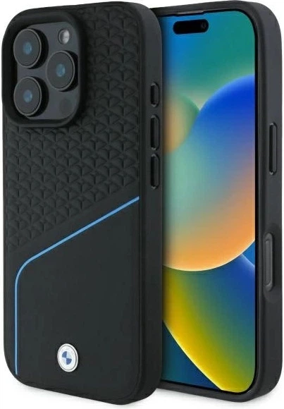 Etui plecki BMW Sign Leather Textured And Line MagSafe do Apple iPhone 16 Pro Max Black (BMHMP16X23RDCLK) - obraz 1