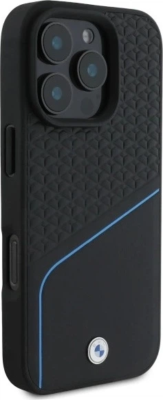 Etui plecki BMW Sign Leather Textured And Line MagSafe do Apple iPhone 16 Pro Max Black (BMHMP16X23RDCLK) - obraz 4