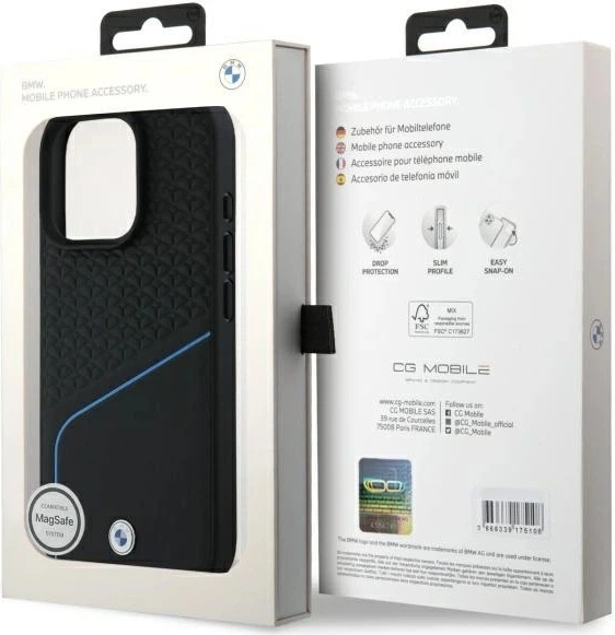 Etui plecki BMW Sign Leather Textured And Line MagSafe do Apple iPhone 16 Pro Max Black (BMHMP16X23RDCLK) - obraz 8