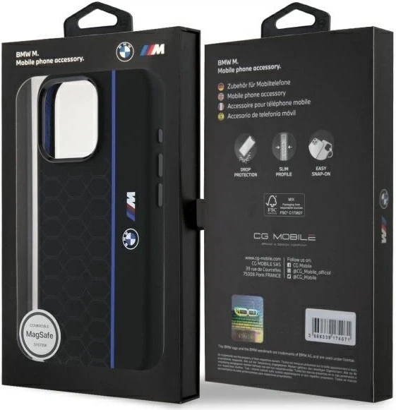 Etui plecki BMW Silicone Hexagon Blue Line MagSafe do Apple iPhone 16 Pro Max Black (BMHMP16X23SHEB) - obraz 8