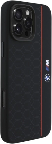 Etui plecki BMW Silicone Hexagon Red Line MagSafe do Apple iPhone 16 Pro Max Black (BMHMP16X23SHER) - obraz 4