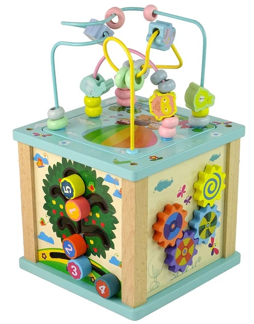 Drewniana kostka edukacyjna LEAN Toys Sorter Labirynt Gra Chińczyk Zegar (5905323214415) - obraz 2