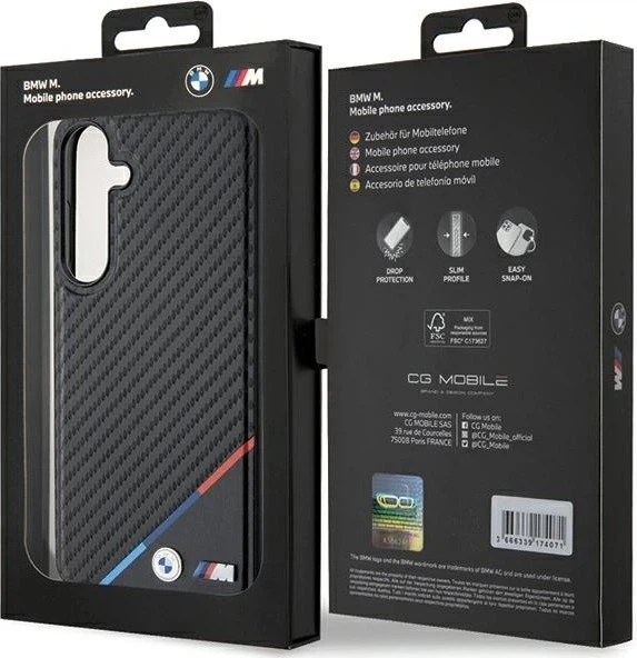Etui plecki BMW Carbon Tricolor Line MagSafe do Samsung Galaxy S24 Black (BMHMS24S23PUDTK) - obraz 8