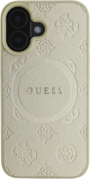 Etui Guess Saffiano Peony Classic Logo MagSafe do Apple iPhone 16 Gold (GUHMP16SPSAPSMED) - obraz 2
