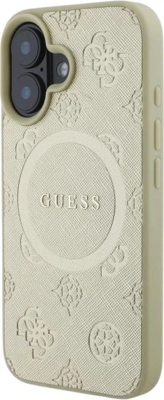 Etui Guess Saffiano Peony Classic Logo MagSafe do Apple iPhone 16 Gold (GUHMP16SPSAPSMED) - obraz 3