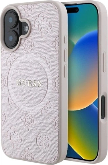 Etui Guess Saffiano Peony Classic Logo MagSafe do Apple iPhone 16 Pink (GUHMP16SPSAPSMEP) - obraz 1