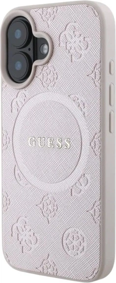 Etui Guess Saffiano Peony Classic Logo MagSafe do Apple iPhone 16 Pink (GUHMP16SPSAPSMEP) - obraz 3