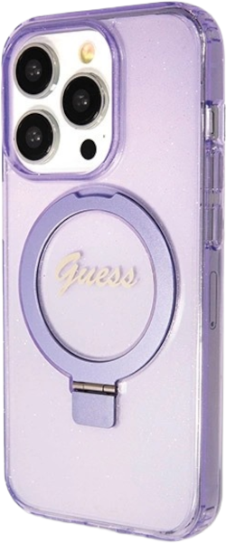 Etui plecki Guess Ring Stand Script Glitter MagSafe do Apple iPhone 13 Pro/13 Purple (3666339156688) - obraz 3