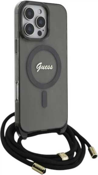 Etui Guess Crossbody Cord Script MagSafe do Apple iPhone 16 Pro Max Black (GUHMP16XHCTSGNSK) - obraz 3