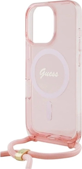 Etui Guess Crossbody Cord Script MagSafe do Apple iPhone 16 Pro Max Pink (GUHMP16XHCTSGNSP) - obraz 5