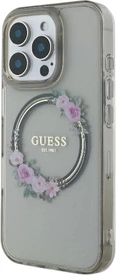 Etui Guess IML Flowers Wreath MagSafe do Apple iPhone 16 Pro Max Black (GUHMP16XHFWFCK) - obraz 3