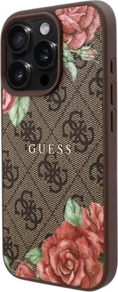 Etui Guess 4G Flowers Print MagSafe do Apple iPhone 16 Pro Max Brown (GUHMP16XP4ROPEMCW) - obraz 3