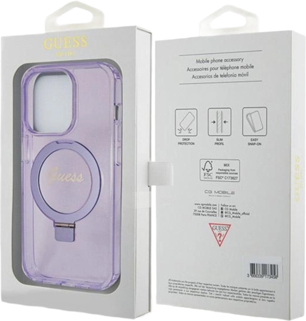 Etui plecki Guess Ring Stand Script Glitter MagSafe do Apple iPhone 13 Pro Max Purple (3666339156695) - obraz 8
