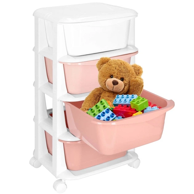 Полиця для іграшок Springos HA0212 з 4 шухлядами на колесах Рожево-біла (5908455300476) - зображення 13
