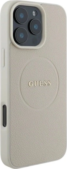 Etui Guess Grained Ring MagSafe do Apple iPhone 16 Pro Max Beige (GUHMP16XPGHSMME) - obraz 4