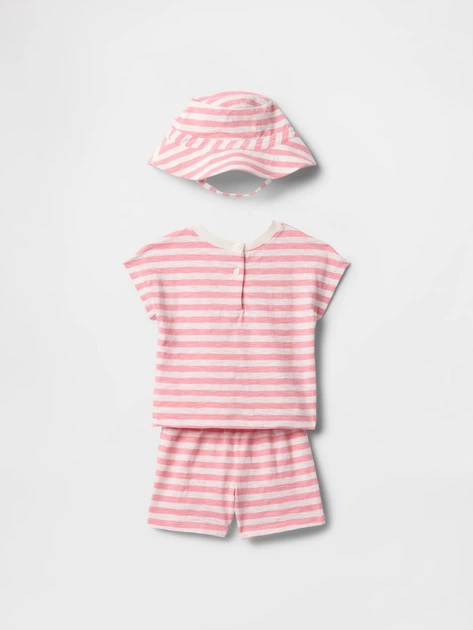 Детский комплект GAP футболка, шорты и панама 1159854392 (Белый/Розовый 0-3M) на рост 50 см - Фото 2 Детский комплект GAP футболка, шорты и панама 1159854392 (Белый/Розовый 0-3M) на рост 50 см - изображение 2