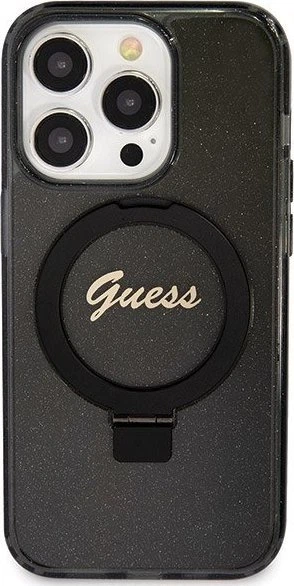 Etui plecki Guess Ring Stand Script Glitter MagSafe do Apple iPhone 14 Pro Black (3666339156305) - obraz 1