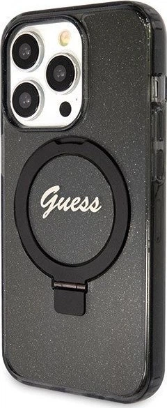 Etui plecki Guess Ring Stand Script Glitter MagSafe do Apple iPhone 14 Pro Black (3666339156305) - obraz 3