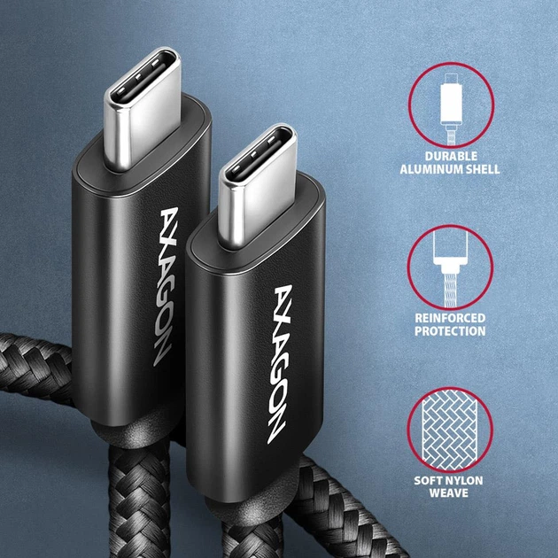 Кабель Axagon BUCM2-CM30AB USB-C - USB-C 2.0, PD 240W, 5A 3 м Black - зображення 6