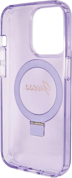 Etui plecki Guess Ring Stand Script Glitter MagSafe do Apple iPhone 14 Pro Purple (3666339156725) - obraz 7