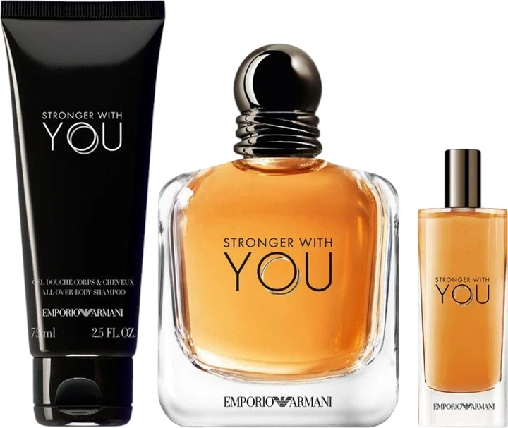 Набір для чоловіків Giorgio Armani Stronger With You Туалетна вода 100 мл + Мініатюра Туалетна вода 15 мл + Гель для душу 75 мл (3614274692570) - зображення 2
