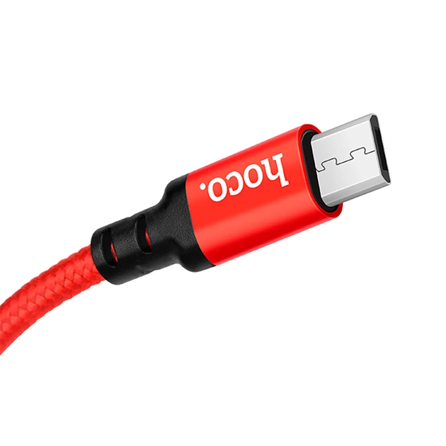 Кабель Hoco X14 USB – micro-USB 4 А 1 м в нейлоновому обплетенні чорний/червоний - Фото 3 Кабель Hoco X14 USB – micro-USB 4 А 1 м в нейлоновому обплетенні чорний/червоний - изображение 3