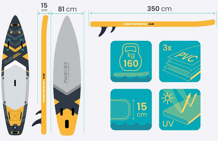 Надувна дошка SUP Neo-Sport Reefbreak 350 x 81 x 15 см 170106 (5903890629915) - зображення 6