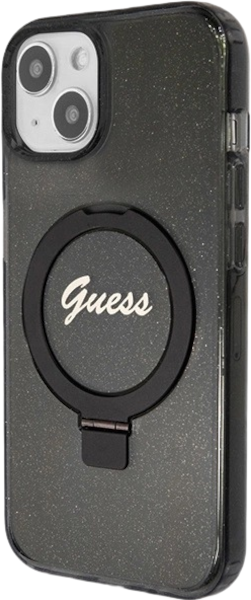 Etui plecki Guess Ring Stand Script Glitter MagSafe do Apple iPhone 14/15/13 Black (3666339156282) - obraz 3