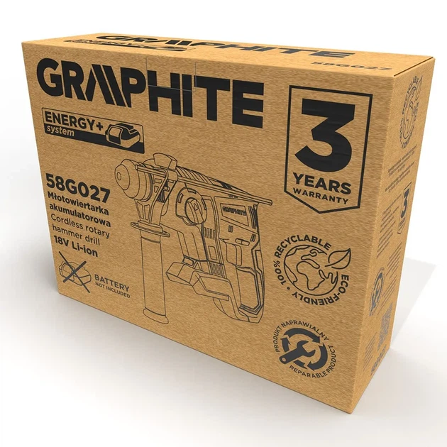 Перфоратор акумуляторний GRAPHITE Energy+ SDS-plus 18В 2.2Дж 2.26кг без АКБ та ЗП (00123192) - изображение 11