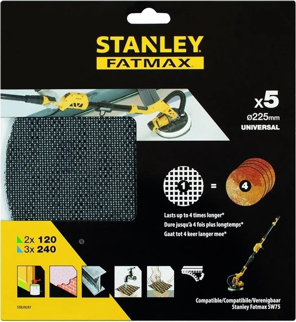 Zestaw krążków ściernych mesh Stanley STA39297-XJ 225 mm 5 szt (5054905276881) - obraz 1