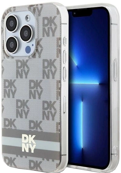 Etui DKNY IML Checkered Mono Pattern & Printed Stripes MagSafe do Apple iPhone 13/13 Pro Max Beige (3666339269449) - obraz 1