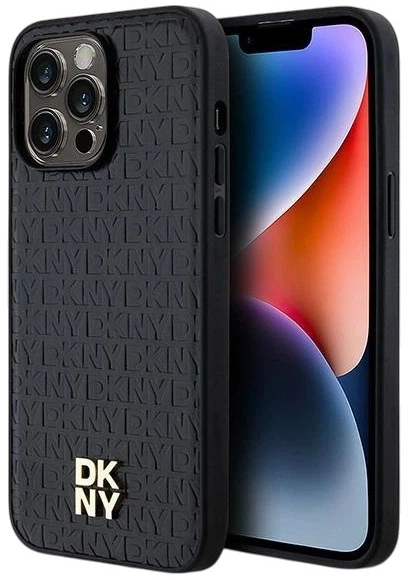Etui DKNY Leather Pattern Metal Logo MagSafe do Apple iPhone 13 Pro Max Black (3666339261467) - obraz 1