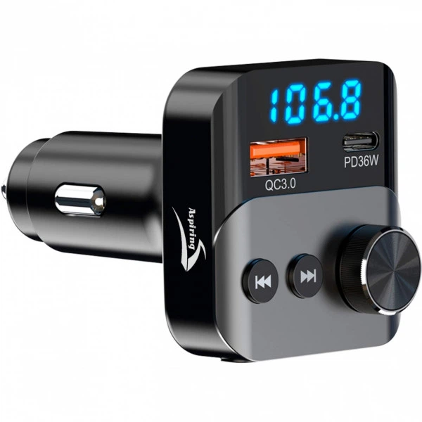 FM-трансмиттер для автомобиля с Bluetooth и QC3.0 Aspiring, 54 Вт, LED-дисплей, черный - изображение 4