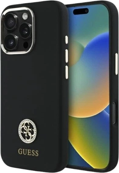 Etui Guess Silicone Logo Strass 4G do Apple iPhone 16 Pro Black (GUHCP16LM4DGPK) - obraz 1