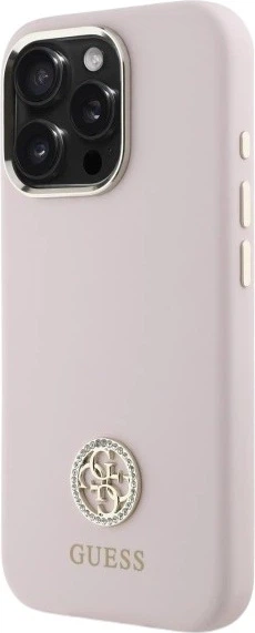 Etui Guess Silicone Logo Strass 4G do Apple iPhone 16 Pro Light Pink (GUHCP16LM4DGPP) - obraz 3
