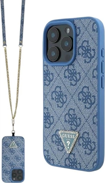 Etui Guess Leather Metal Logo Strass Crossbody do Apple iPhone 16 Pro Blue (GUHCP16LP4TDSCPB) - obraz 1