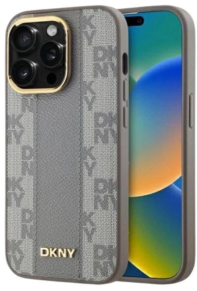 Etui DKNY Leather Checkered Mono Pattern MagSafe do Apple iPhone 14 Pro Beige (3666339259952) - obraz 1