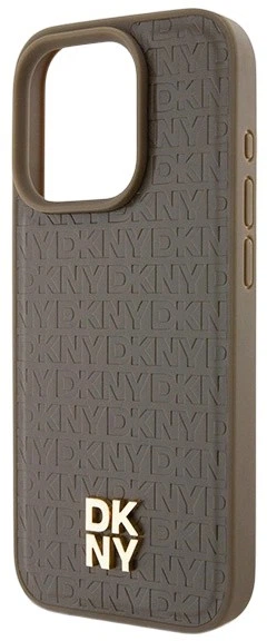 Etui DKNY Leather Pattern Metal Logo MagSafe do Apple iPhone 14 Pro Brown (3666339261771) - obraz 5