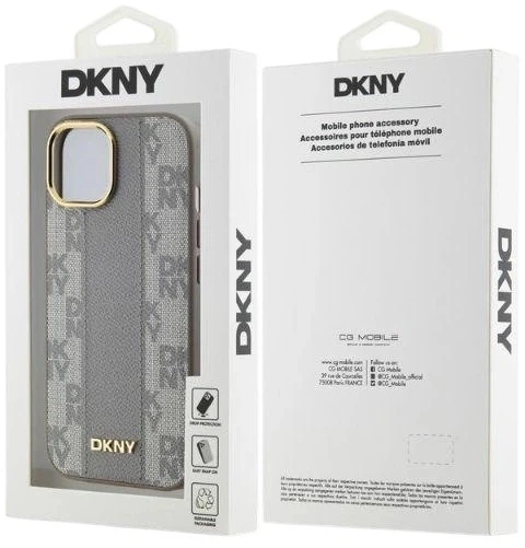 Etui DKNY Leather Checkered Mono Pattern MagSafe do Apple iPhone 14 Beige (3666339259938) - obraz 5
