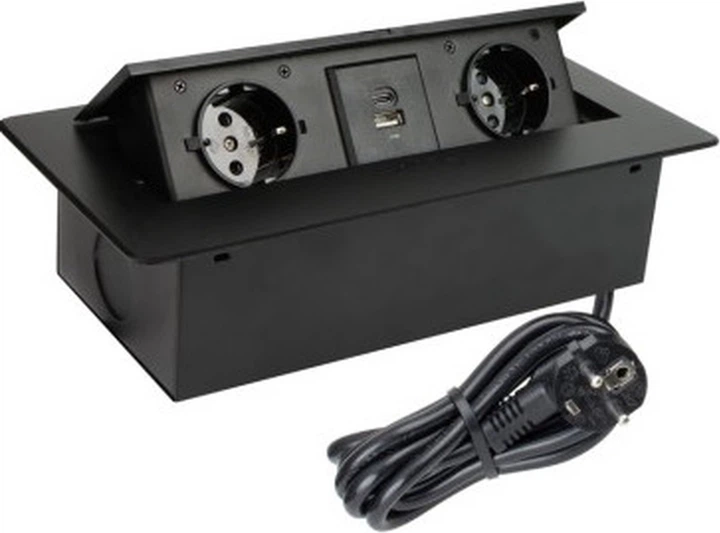 Меблева розетка Design Light Kombi Box 2 розетки 2 USB 3 м Чорна (KOMB-CZ-2DE-UAC-3.0) - зображення 1