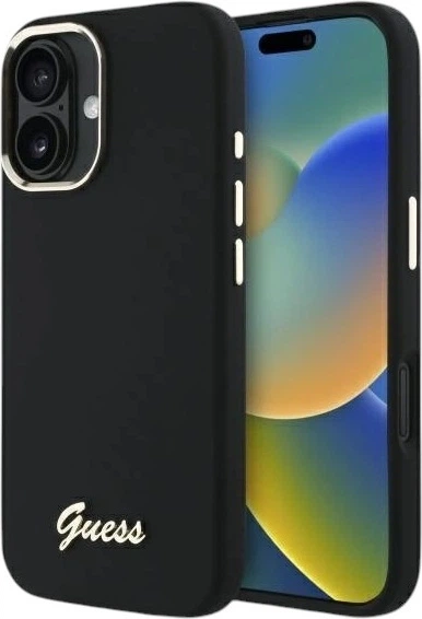 Панель Guess Silicone Script Metal Logo & Frame для Apple iPhone 16 Plus Black (GUHCP16MSMBSLK) - зображення 1