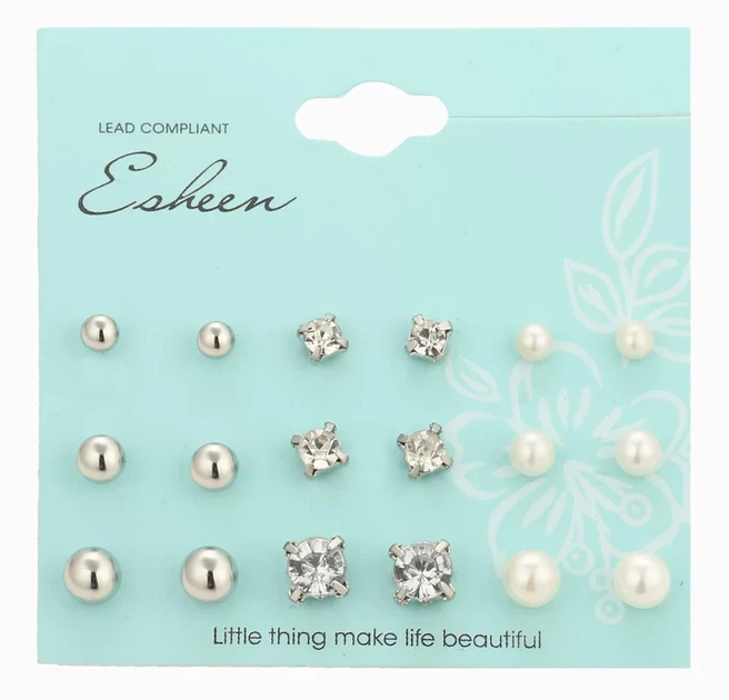 Набір сережок пусетів 9 пар срібний (В18-07-09) - Фото 2 Набір сережок пусетів 9 пар срібний (В18-07-09) - изображение 2