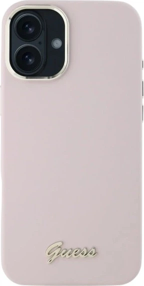 Панель Guess Silicone Script Metal Logo & Frame для Apple iPhone 16 Plus Pink (GUHCP16MSMBSLP) - зображення 2